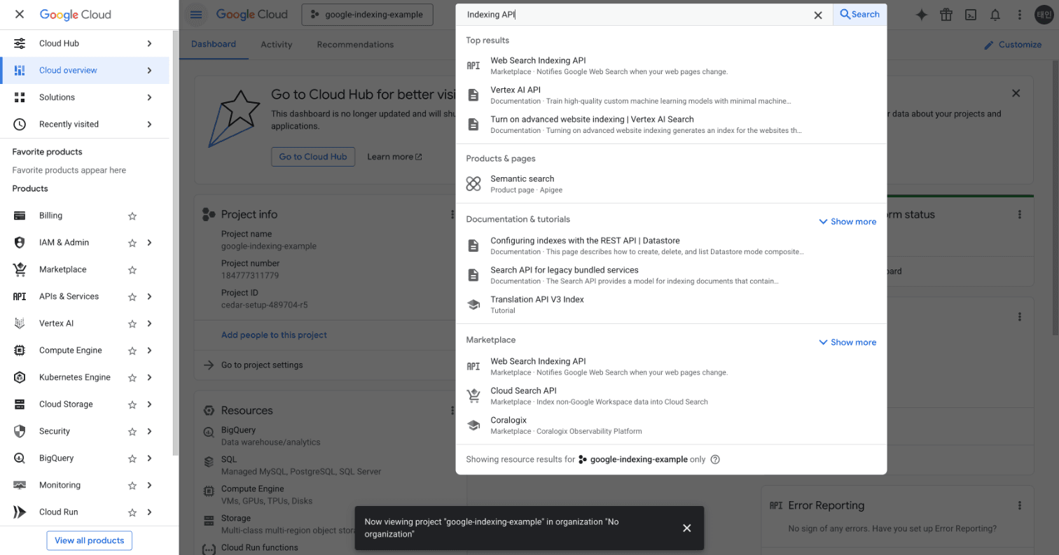 Indexing API search results