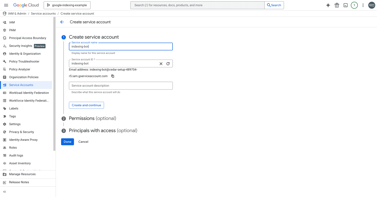 Entering service account name