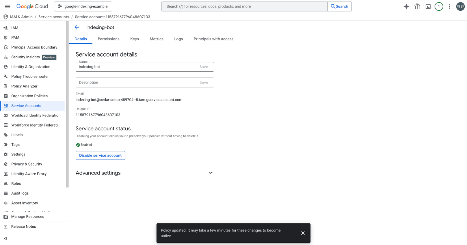 Service account details