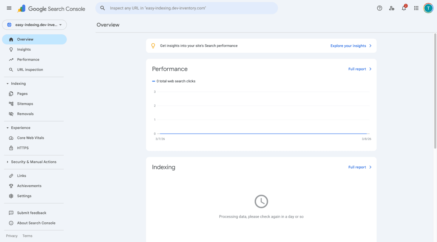 Search Console 개요 페이지